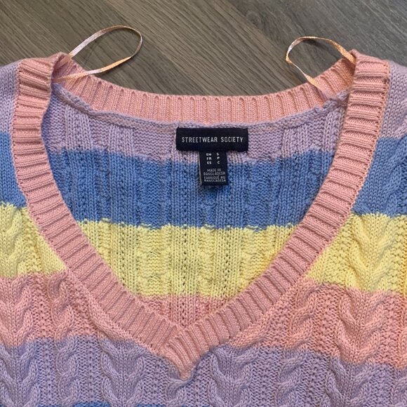 URBAN PLANET V-neck Sweater Vest, NWOT, Cropped, Pastel, 50%Cotton, Small - Picture 2 of 7